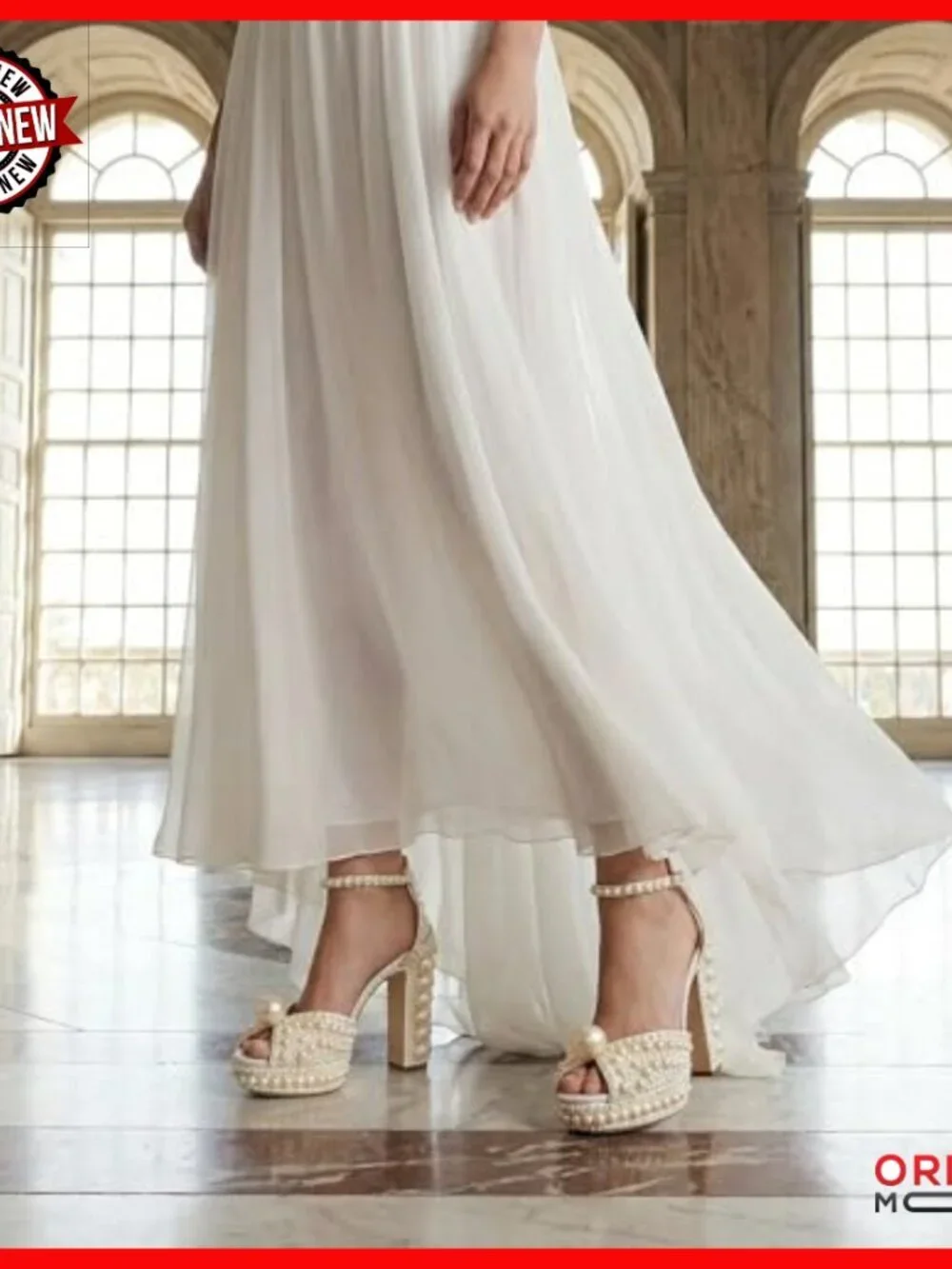 Pearl Platform Heels with Ankle Strap, 4.5 Inch Block Heel, Wedding Sandals